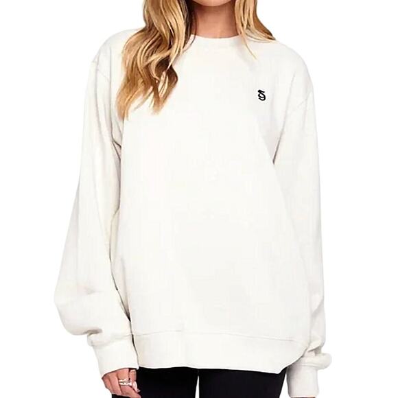 Spiritual Gangster Bone White Monogram Embroidered Crew Neck Sweatshirt Large - Picture 2 of 6